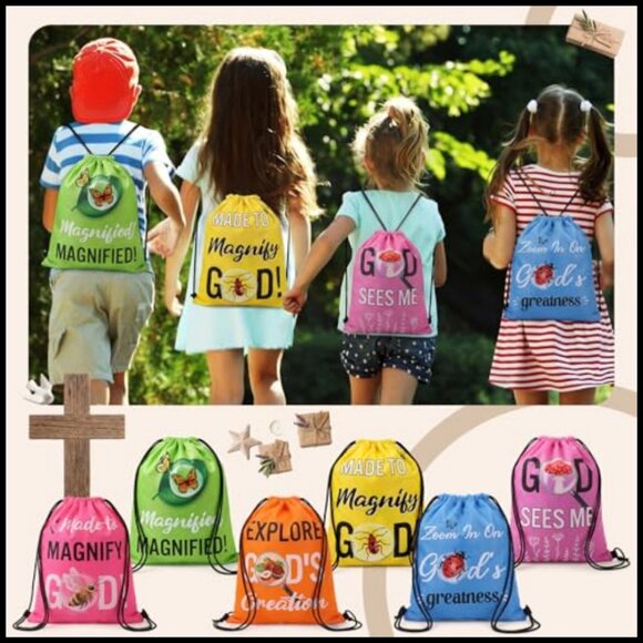 Polyester Drawstring Backpack Bags Set of 30 for Events Travel Gym Religious